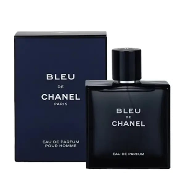 Bleu de Chanel eau de parfum bottle with navy blue box packaging for men