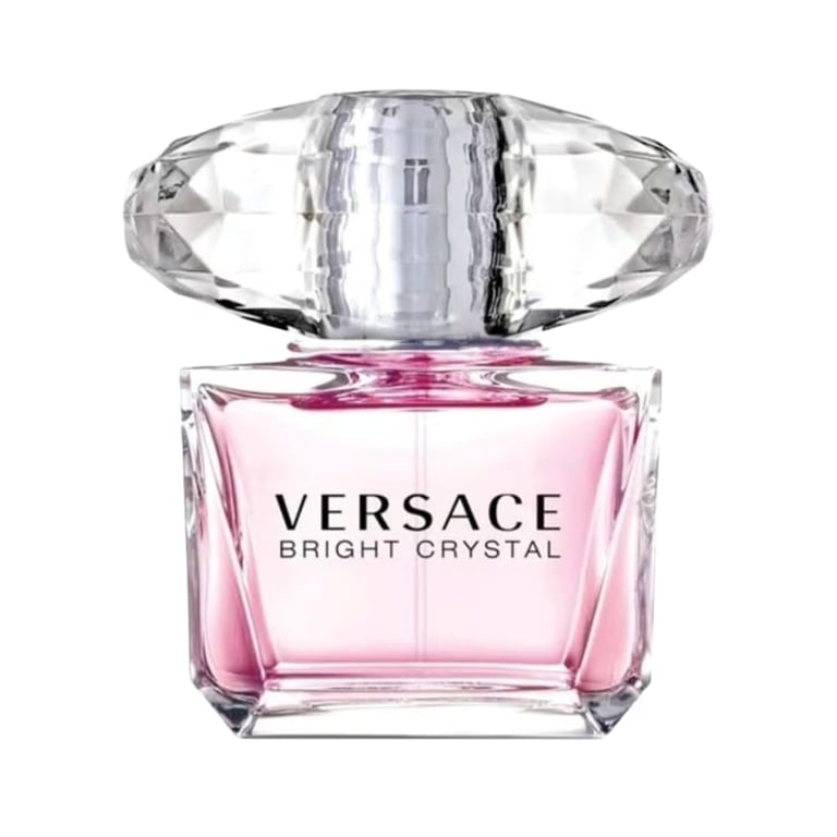 Versace Bright Crystal perfume bottle with pink liquid and crystal-cut clear glass stopper