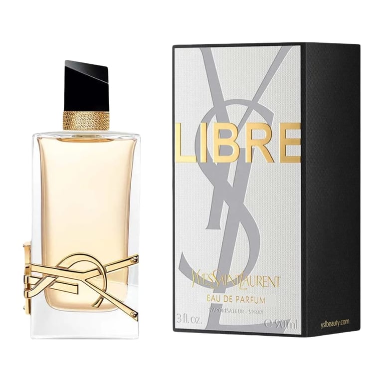 Yves Saint Laurent Libre perfume bottle and black box packaging with gold accents