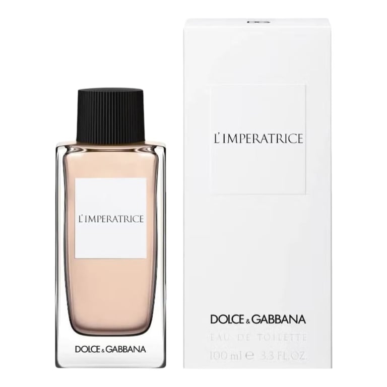 Dolce & Gabbana LImperatrice perfume bottle and white box packaging displayed together