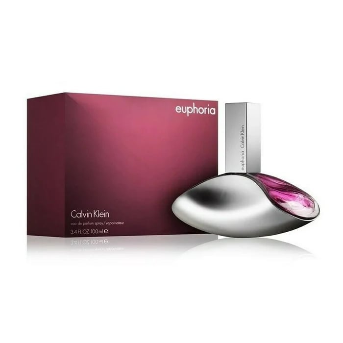 Calvin Klein Euphoria perfume bottle with burgundy packaging box