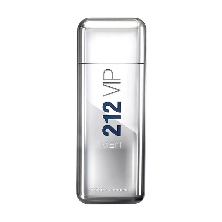 212 VIP Men cologne bottle by Carolina Herrera, rectangular glass design with silver cap